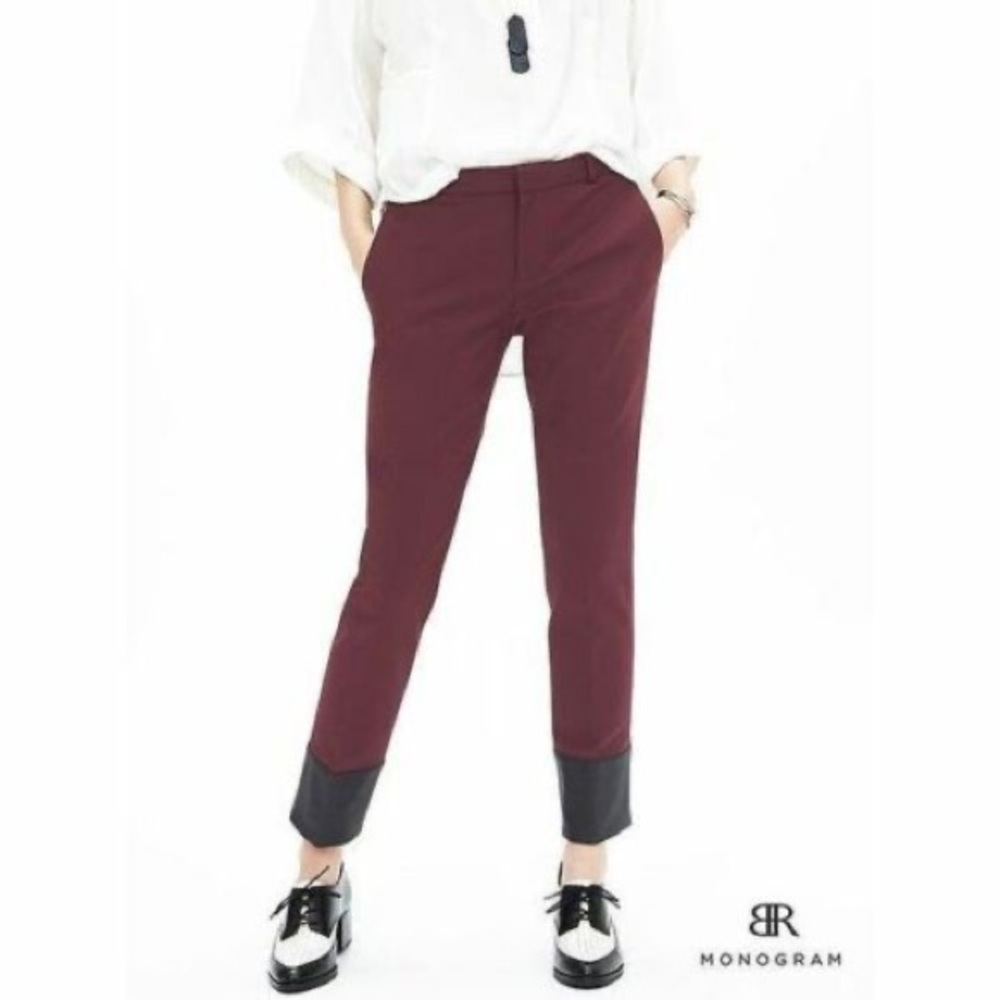 Banana Republic Crop Pant Burgundy Red w Black Faux Leather Cuff Sz 4